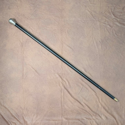 Circa 1900 Antique Black Shaft Sterling Silver Rondelle Handle Walking Stick 88cm